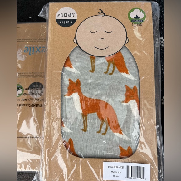Milkbarn Organic Other - Milkbarn Milk Barn Organic Muslin Swaddle Blanket 47 x 47 Security Orange Fox